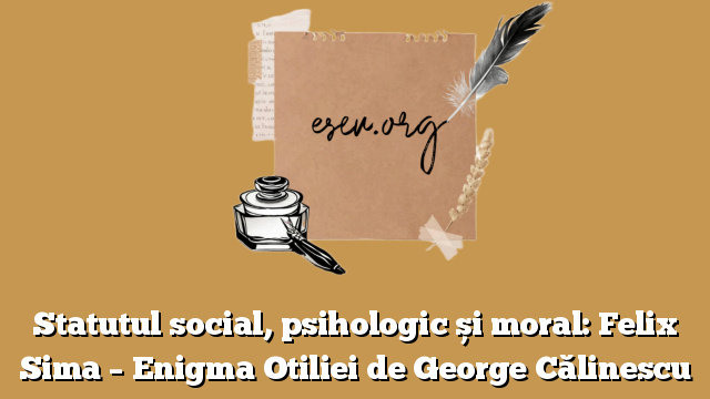 Statutul social, psihologic și moral: Felix Sima – Enigma Otiliei de George Călinescu